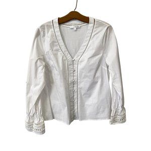 Isla Maude Ladder Trim White Cotton Blouse Button Front Long Sleeve Womens S